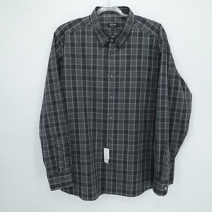 Zegna Shirt Mens 3XL Grey Windowpane Plaid Regular Fit Casual Business Button